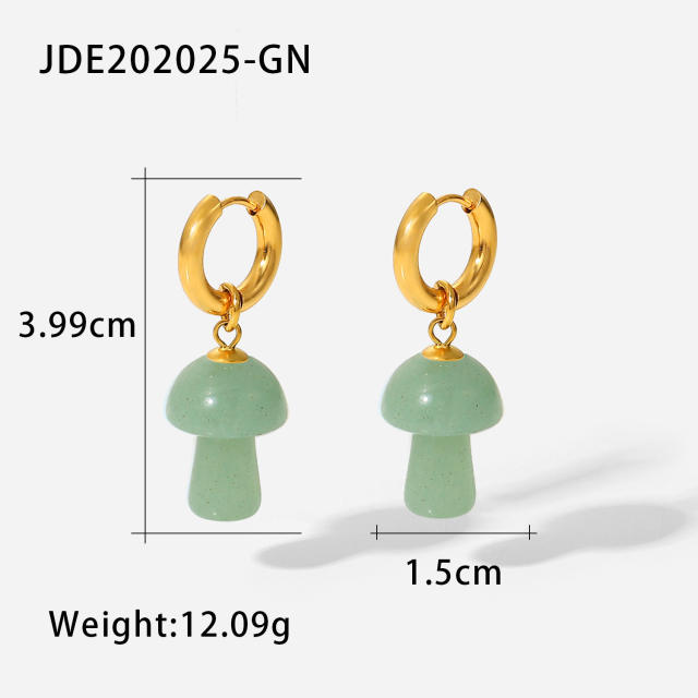 INS design stone mushroom 18KG huggie earrings