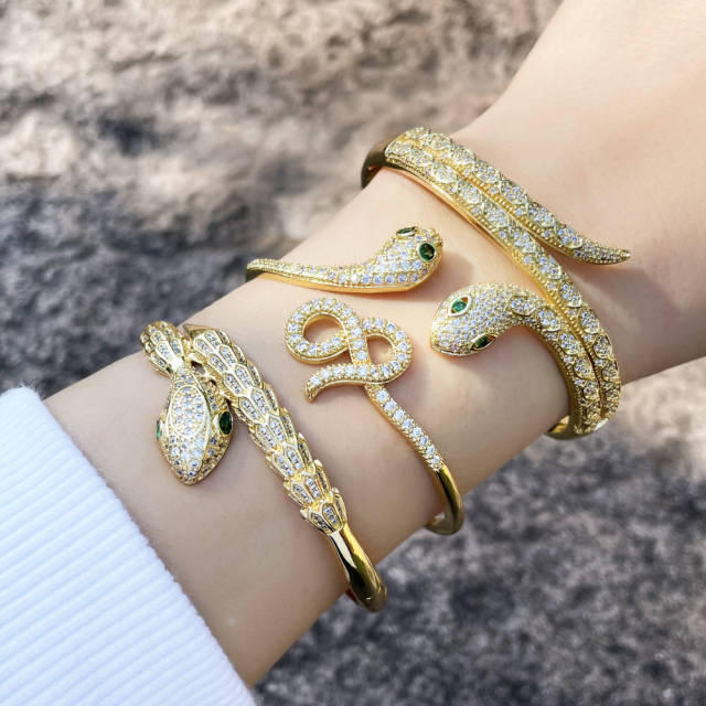 Hiphop diamond snake 18KG bangle bracelet