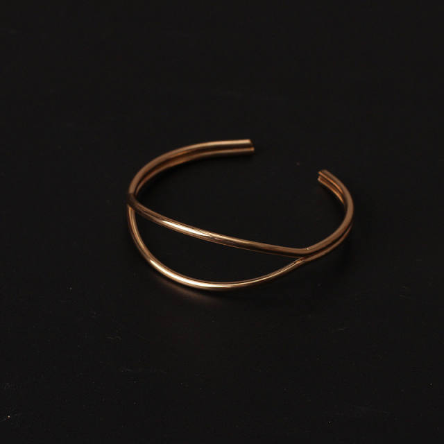 Double layers alloy open bangle