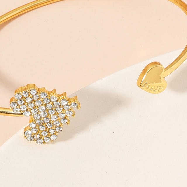 Full diamond heart open bangle