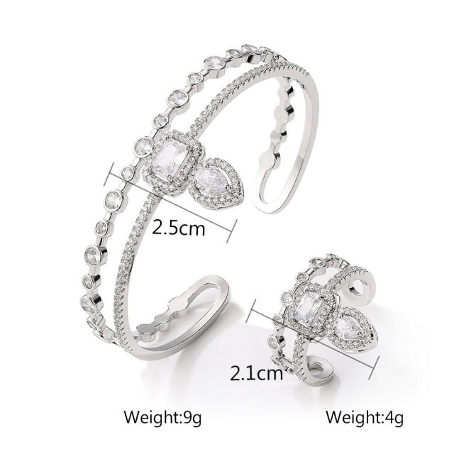 Luxury cubic zircon setting openning rings bangles for wedding