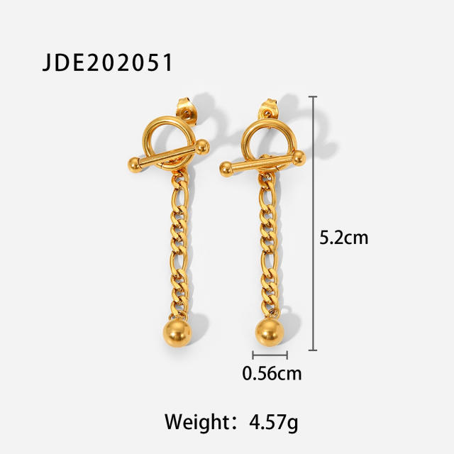 18KG figaro chain toggle earrings