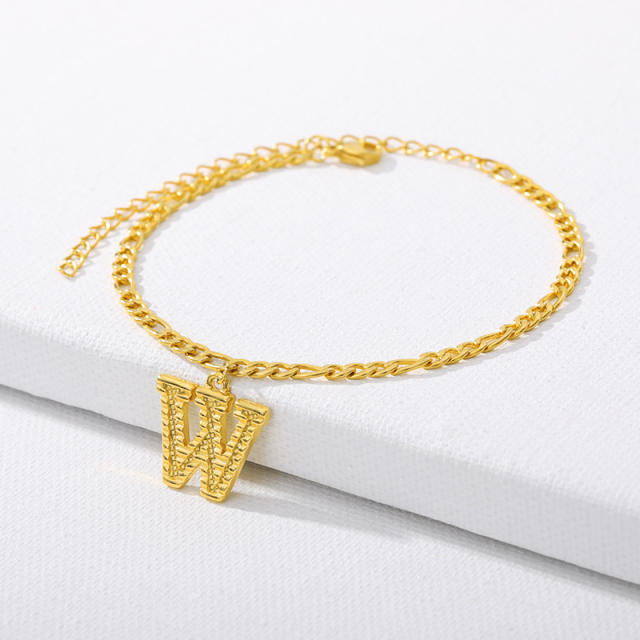 Stainless steel initial letter figaro chain anklet