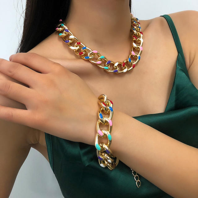 Cuban link necklace bracelet set