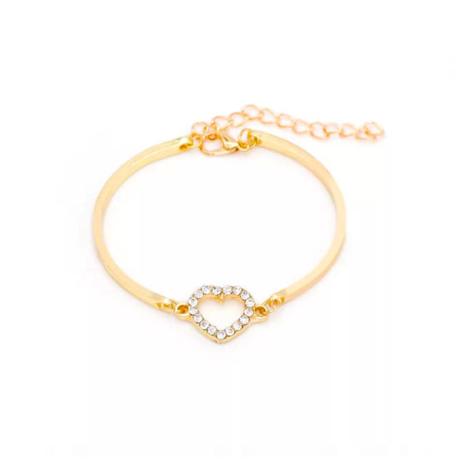 Heart inlaid rhinestone bangle