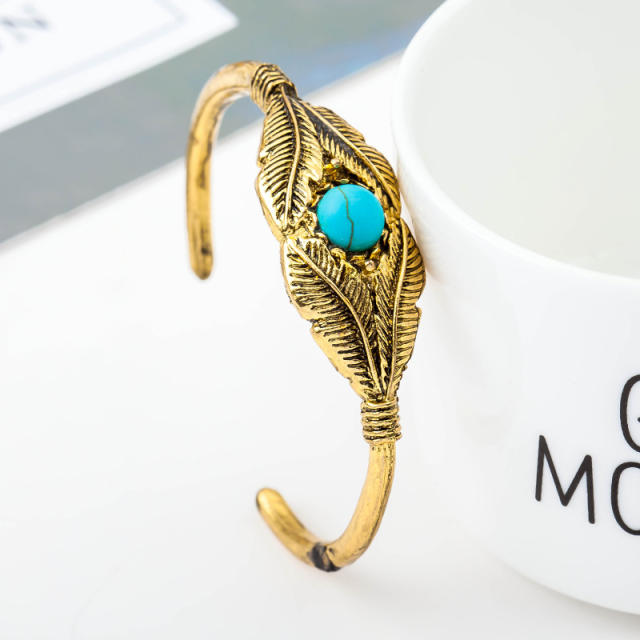 Turquoise feather open bangle