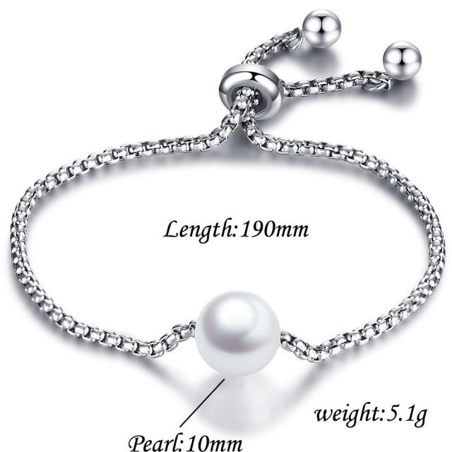Titanium steel adjustable pearl bracelet