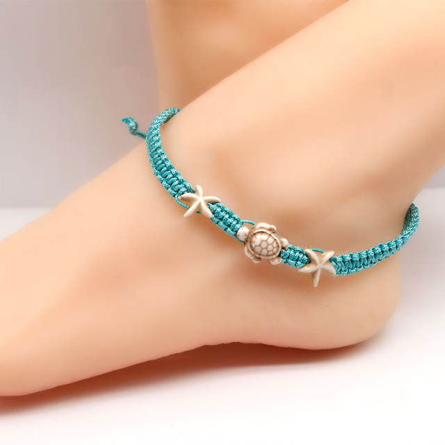 Turtle starfish wax string braided anklet