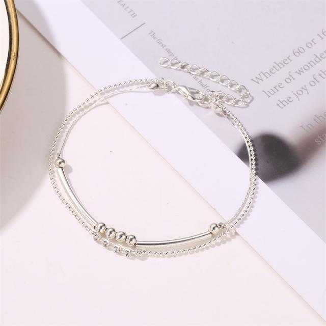 Alloy beads double-layer chain anklet