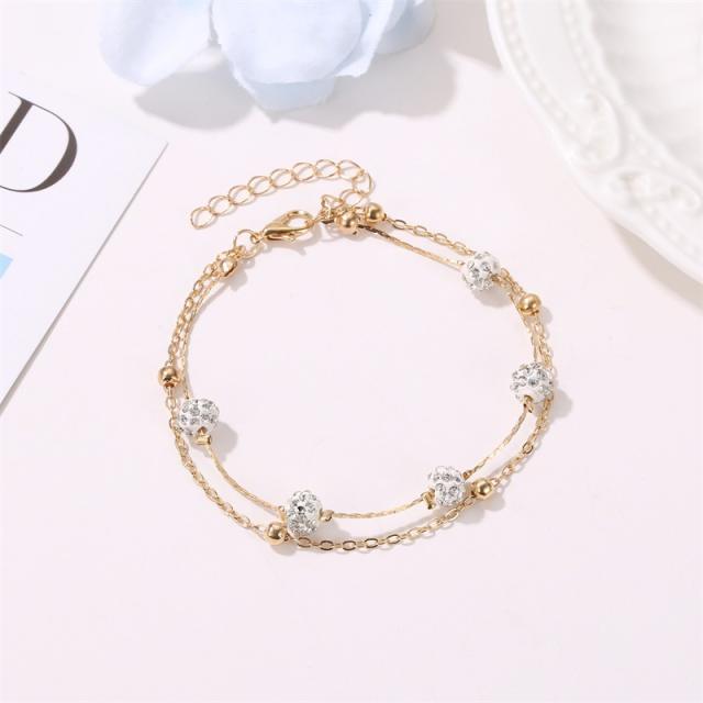 Rhinestone ball pendant double-layer chain anklet