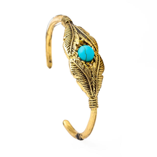 Turquoise feather open bangle