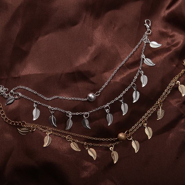 Leaf pendant double-layer chain anklet