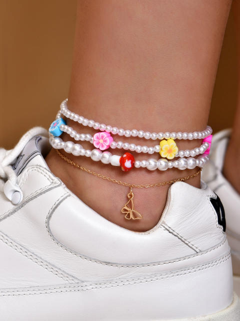 Butterfly Pendant pearl anklet