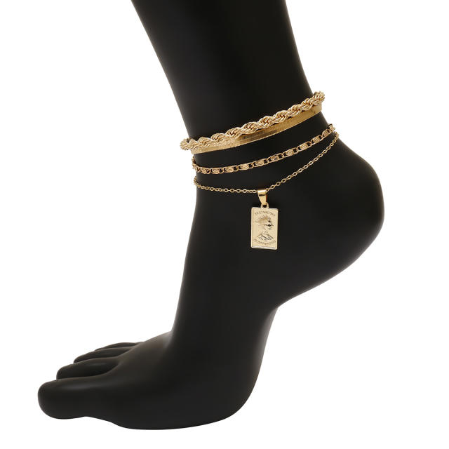 Chain anklet 4 pcs set