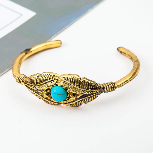 Turquoise feather open bangle