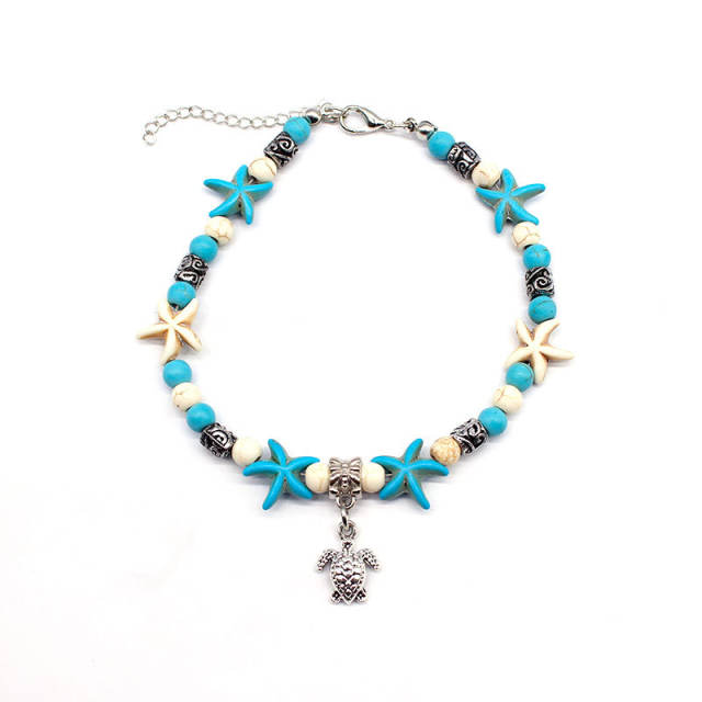 Tortoise charm beads anklet