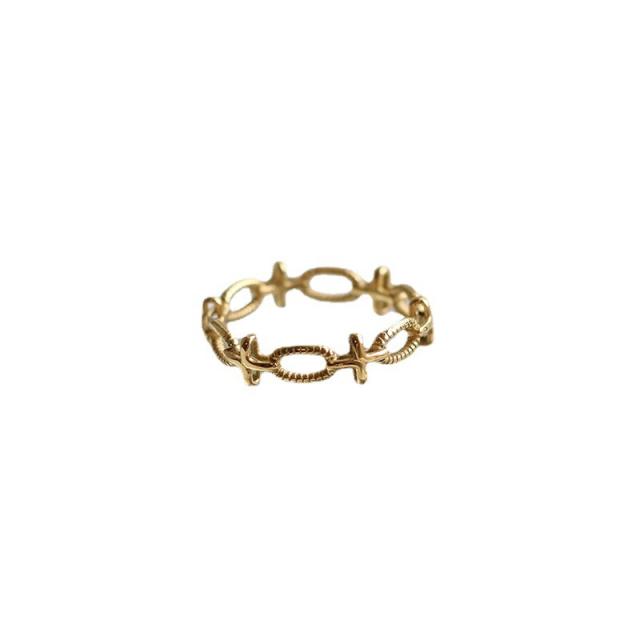 18k gold plated hollow out oval and cross stainless steel ring