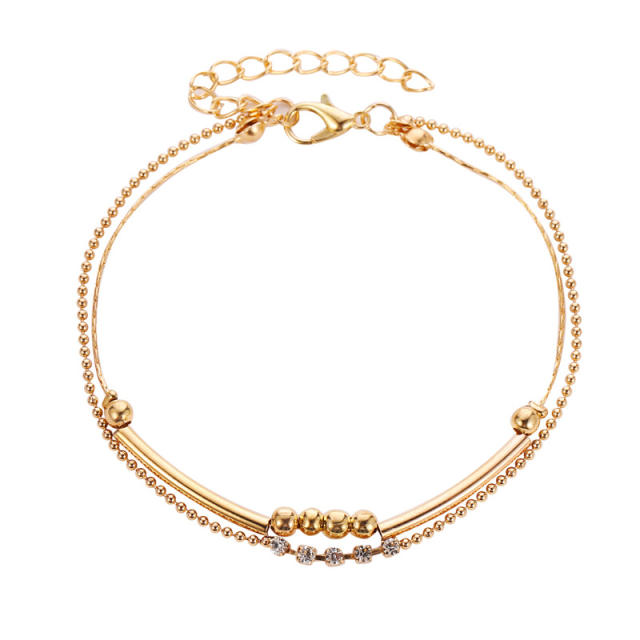 Alloy beads double-layer chain anklet