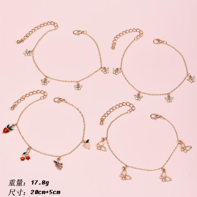Butterfly Cherry pendant multi-layer chain anklet