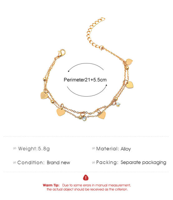 Heart pendant double-layer chain anklet