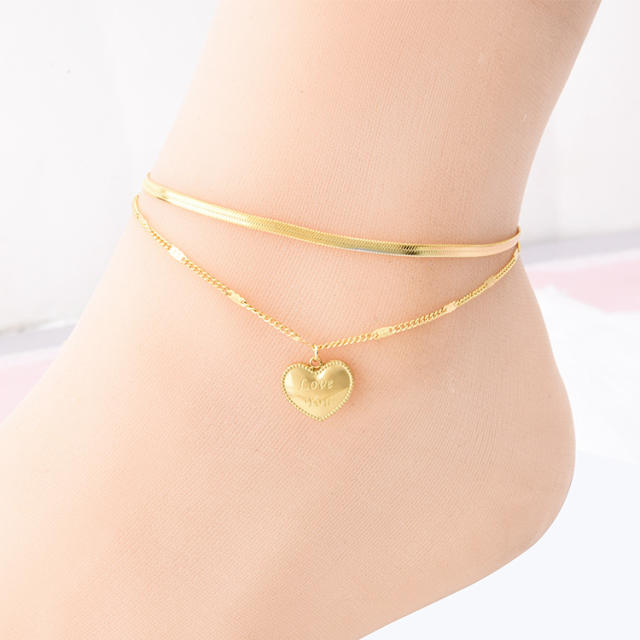 18KG stainless steel two layer heart anklet