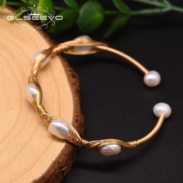 Baroque natural pearl bangle bracelet