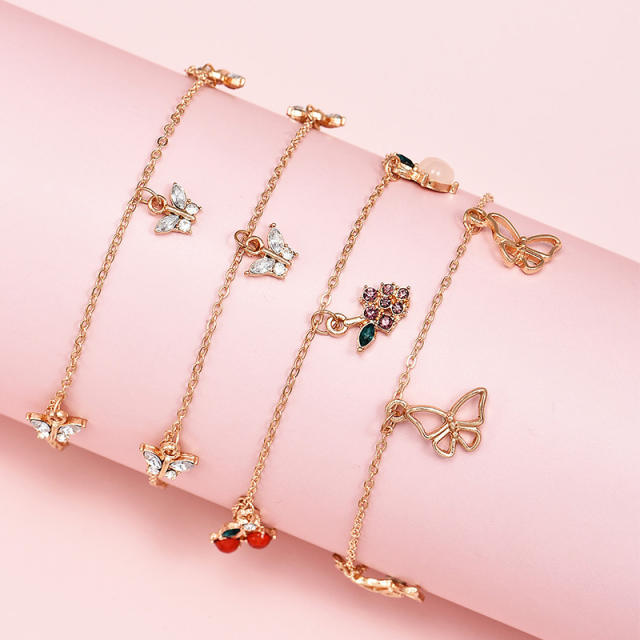 Butterfly Cherry pendant multi-layer chain anklet