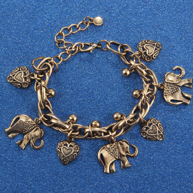 Vintage elephant heart charm chain anklet