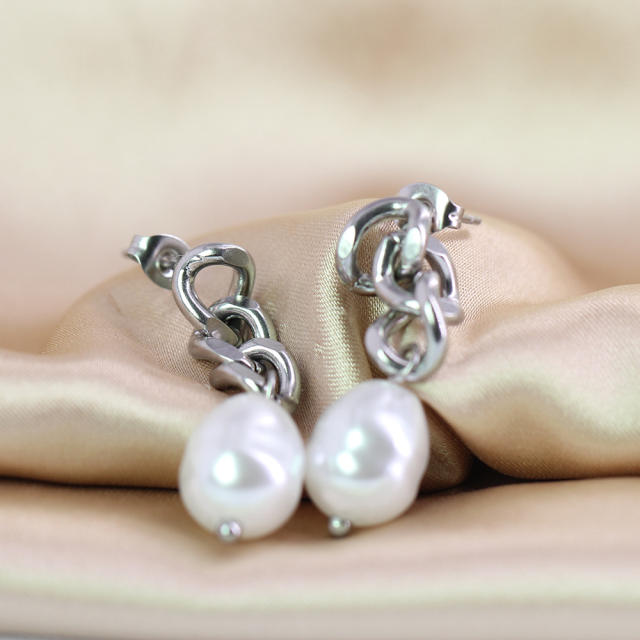 Pearl titanium steel earings