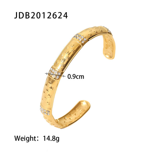 18KG stainless steel cubic zircon setting cuff bangle