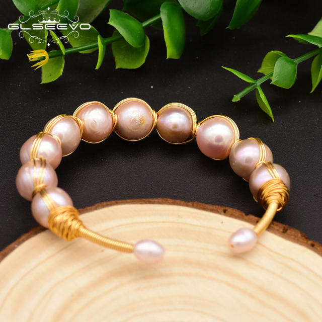 Korean version of natural Pink Pearl Bangle Bracelet