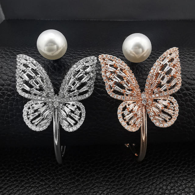 Delicate pave setting cubic zircon butterfly cuff bangle