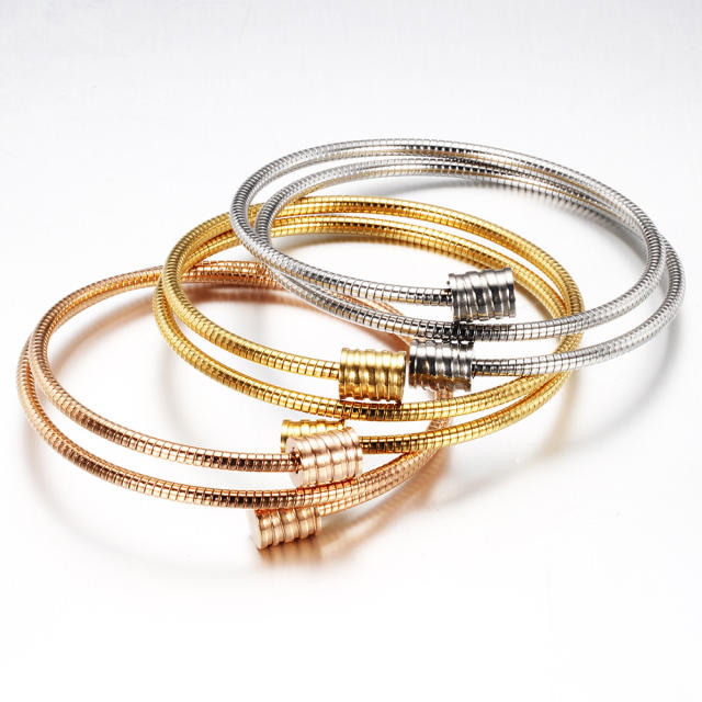Cable wire wrap bangle bracelet