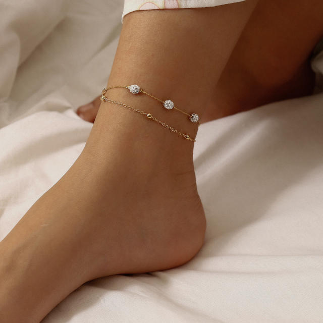 Double layers cubic zirconia anklet