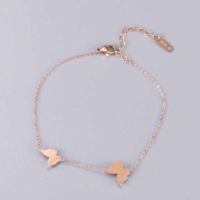 Rose red color stainless steel butterfly anklet