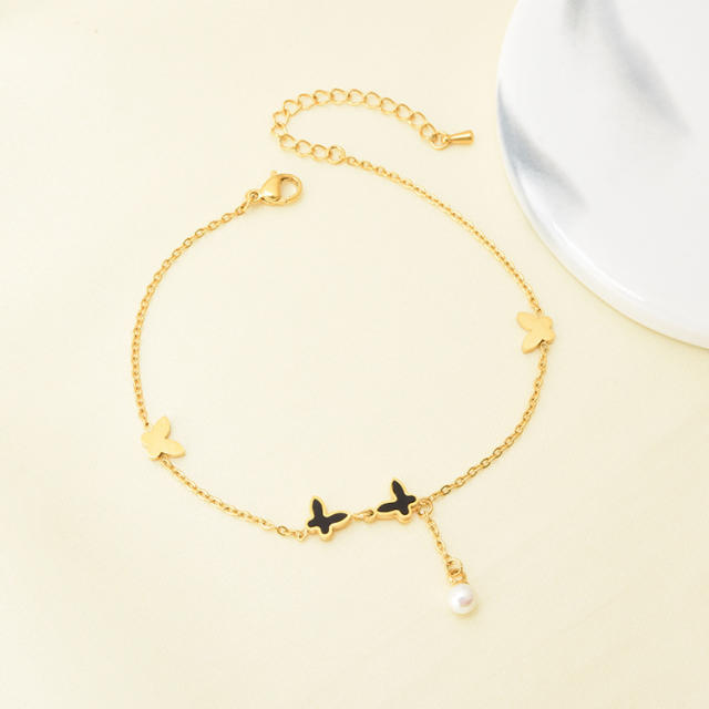 Tiny butterfly stainless steel anklet