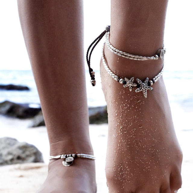 Turtle starfish beads string anklet