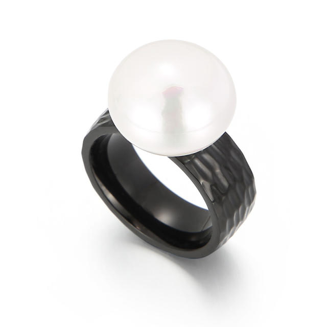 8mm pearl setting irregular shaped stainless steel finger ring