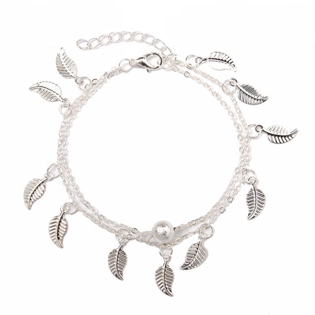 Leaf pendant double-layer chain anklet