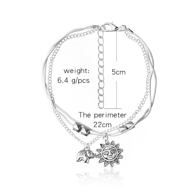 Sunflower  elephant double layers chain anklet