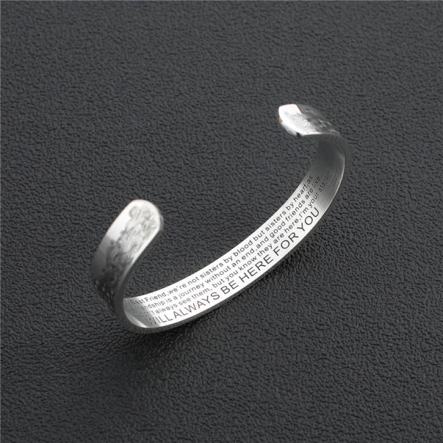 Engraved inspirational titanium steel cuff bangle