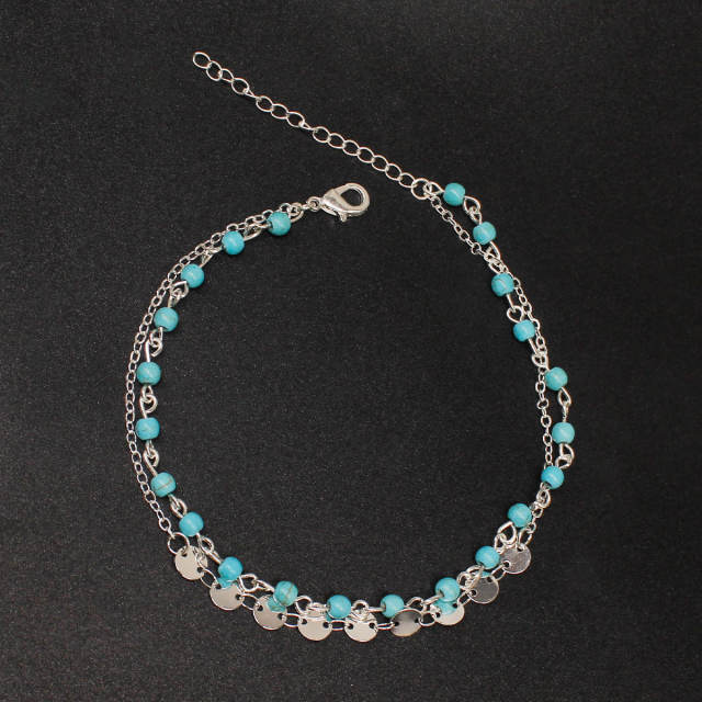 Double layers turquoise and chain anklet