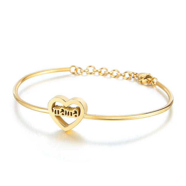 Mama letter hollow heart stainless steel bangle