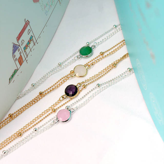 Double layers chain gemstone anklet