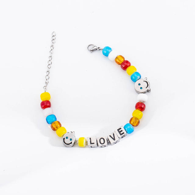 Stainless steel love square color glass beads bracelet