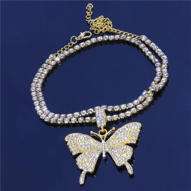 Butterfly charm rhinestone tennis anklet