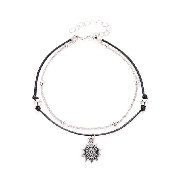 Sun flower pendant double-layer chain anklet