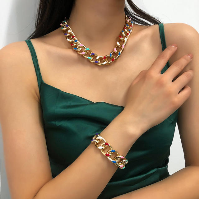 Cuban link necklace bracelet set