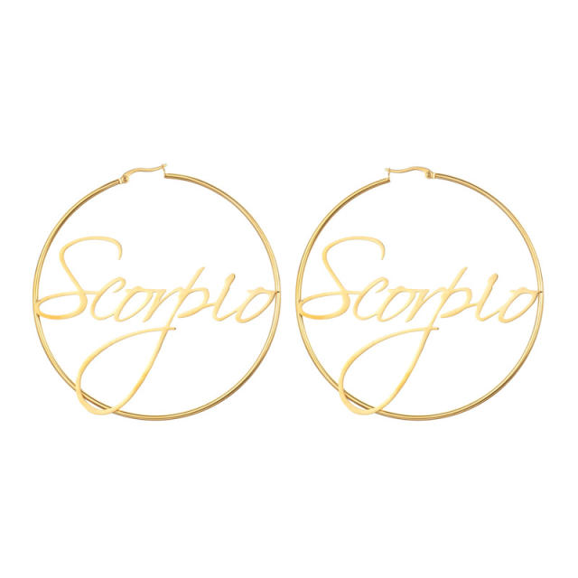 18KG stainless steel zodiac hoop earrings