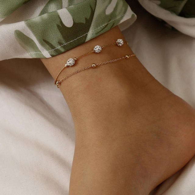 Double layers cubic zirconia anklet